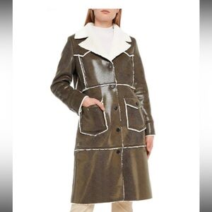 Stand Studio Adele Shearling-Trimmed Snake-Effect Faux Patent Coat size 34